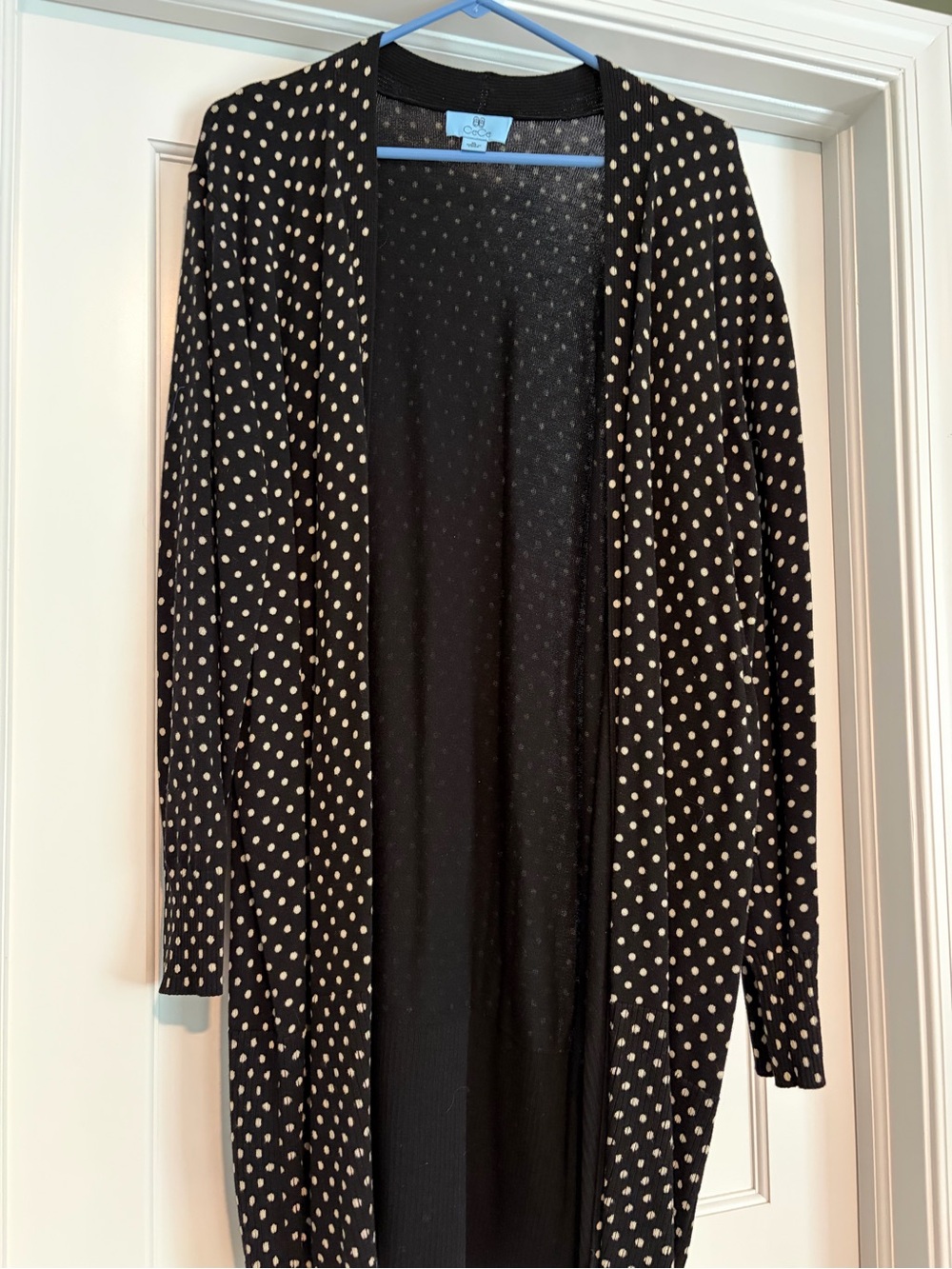 CeCe Black Cardigan with Cream Polka Dots